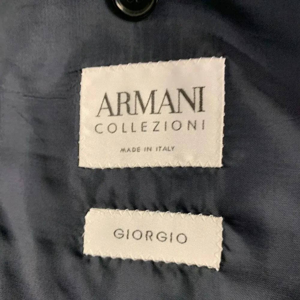 ARMANI COLLEZIONI Size 46 Navy Blue Stripe Wool Sport Coat